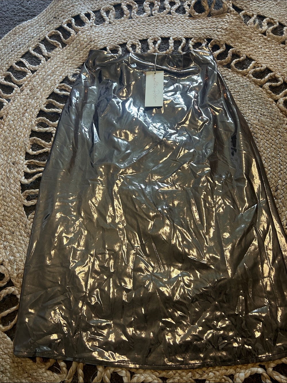 Shiny Metallic A-Line Skirt - Silver